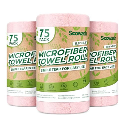 Microfiber Cleaning Cloths Roll, 225 Pack Tear Away Microfiber Towels Roll, 12" x 12" Lint Free Rags, Reusable Cleaning Cloths, Washable, Scratch Free,Ultra Absorbent Dish Rags(Pink) - color: Pink, size: 225 pack