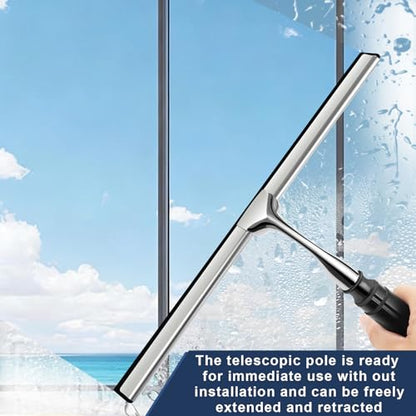 17'' - 60'' Metal Squeegee with Extension Pole for Window,Glass Door,Mirror, 12'' Wide Telescopic Shower Squeegee Cleaner with Long Handle (60'' Telescopic Pole Squeegee)