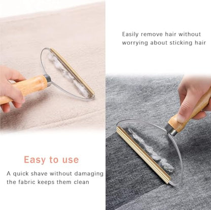 Lint Remover – 2 Pieces Reusable Manual Lint Cleaner with Wooden Handle, Double Carpet Scraper & Fuzz Shaver Brush Tool for Pet Hair, Clothes & Upholstery