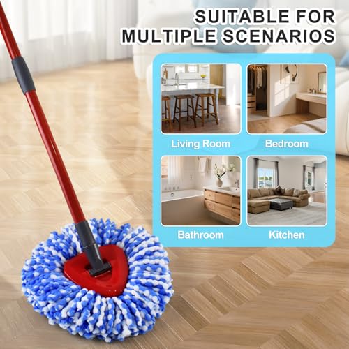 Mop Handle Mop Replace Heads and Mop Base Brush Replacement for O Cedar EasyWring 2-Tank System Include 3 Spin Mop Replacement Head, 4-Section Mop Handles, 1 Base and 1 Scrub Brush Combo - color: 3 Blue Mop Heads + 1 Set Mop Handle ( 2 Tank )