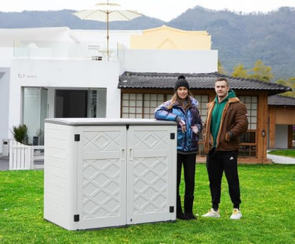 ADDOK 38 Cu.Ft Outdoor Storage Shed with Floor,Large Waterproof Resin Storage Cabinet with Lift-Up Lid,Double Doors and Lockable Design for Lawn Mower,Garden Tools, Patio,Backyard and Pool Supplies - size: Off-White 38 Cu.Ft
