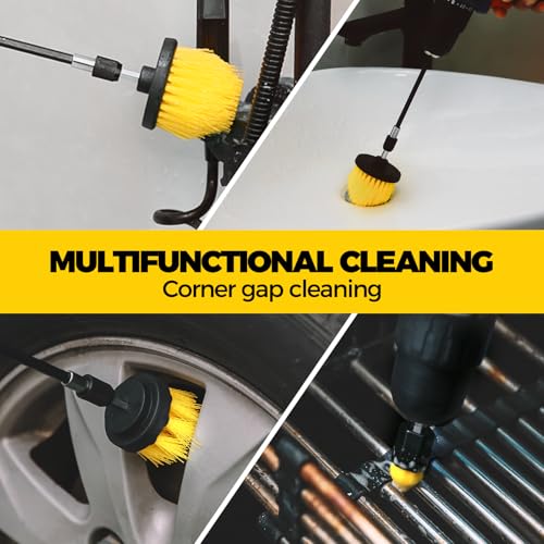 Holikme 6Pack Drill Brush Power Scrubber Cleaning Brush Extended Long Attachment Set All Purpose Drill Scrub Brushes Kit for Grout, Floor, Tub, Bathroom and Kitchen Surface,Scratch Brushes（Yellow） - color: Yellow