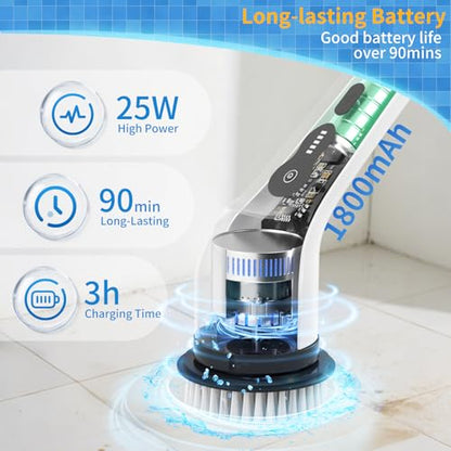 Electric Spin Scrubber, Powered Household Cleaning Brush with 8 Heads & 2 Modes- 52in Extendable Electric Shower Scrubber Deep Cleaner for Bathroom Bathtub Sink Bathroom, IPX7,Father's Day
