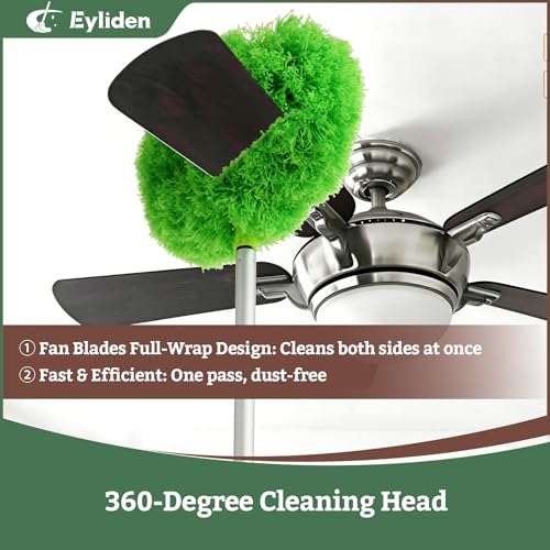 Eyliden 68" Adjustable Ceiling Fan Duster - 360° Dual-Sided Microfiber | 0.75 lbs Ultra-Lightweight, Ladderless High Ceiling Cleaning, Reusable Multi-Surface Dust Tool for Fans Walls Blinds