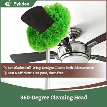 Eyliden 68" Adjustable Ceiling Fan Duster - 360° Dual-Sided Microfiber | 0.75 lbs Ultra-Lightweight, Ladderless High Ceiling Cleaning, Reusable Multi-Surface Dust Tool for Fans Walls Blinds