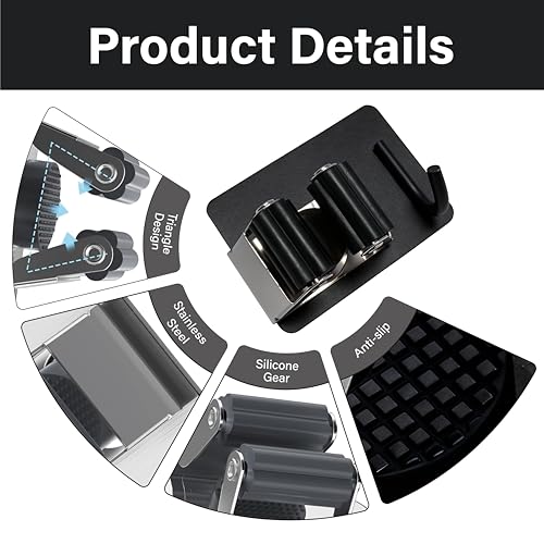 5 Pack Mop and Broom Holder Wall Mount, Stainless Steel Mop and Broom Hanger with Hooks, Mop Broom Organizer for Closet Laundry Garage Garden Tool Organizer (Black) - color: Black
