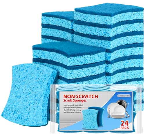 Non-Scratch Cellulose Scrub Sponges 24 Pack, Kitchen Sponge with Double-Side & Ergonomic Design. Sturdy Sponge for Dishes, Coated Cookware, Sink, Countertops. - color: Blue, size: 24 Pack