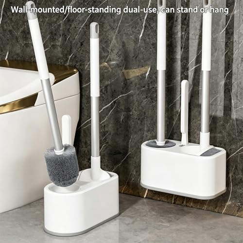 Basaza Toilet Bowl Brush and Holder, 3-in-1 Toilet Brush and Holder Set, Toilet Scrubber for Bathroom, White Hidden Toilet Cleaner Brushes, Floor-Standing or Wall-Mounted - color: #B 3 in 1 Toilet Brush Set
