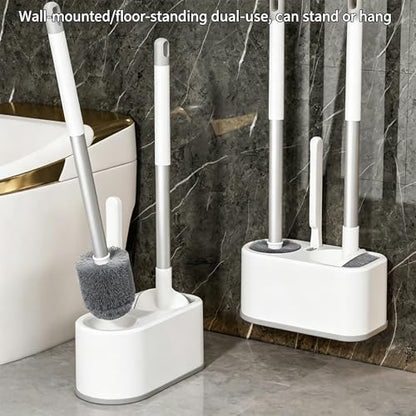 Basaza Toilet Bowl Brush and Holder, 3-in-1 Toilet Brush and Holder Set, Toilet Scrubber for Bathroom, White Hidden Toilet Cleaner Brushes, Floor-Standing or Wall-Mounted - color: #B 3 in 1 Toilet Brush Set