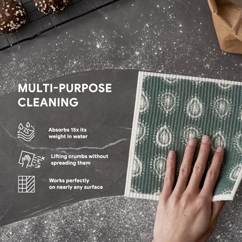 RECYCO Swedish Dishcloths for Kitchen | 5 Pack Gem Washable Dish Rags | Cellulose Reusable Cleaning Paper Towels | Absorbent Counter Dish Cloth Sponge Kitchen Wipes, 8" L x 7" W - color: Gem - 5 Pack