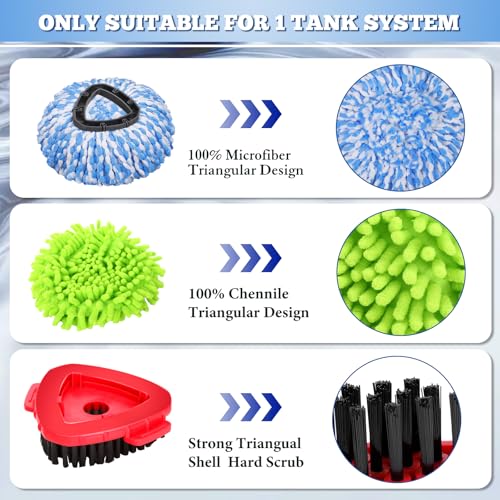 Microfiber Spin Mopping Refills Head for Ocedar RinseClean 2-Tank System,1 Gray Mop Scrub Brush + 1 Mops Base + 6 Pack Easy Cleaning Mop Heads Replacements - color: 4 Blue Mop Heads+2 Green Mop+1 Gray Brush +1 Base