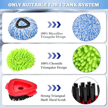 Spin Mop Replacement Heads 8 Pack Compatible with OCedar RinseClean 2-Tank System, Microfiber Mop Refills 6 Blue 2 Green, Scrub Brush and Mop Base,Floor Cleaning Kits - color: 6 Blue+2green+1 Base+1brush