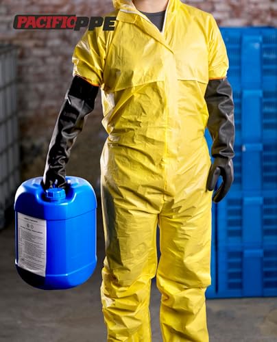 PACIFIC PPE Heavy Duty Latex Chemical Gloves, Strong Acid Resistance Rubber Gloves, Against Alkali and Oil, 22", 1 Pair - color: 22"/Black (1 Pair), size: XL/10