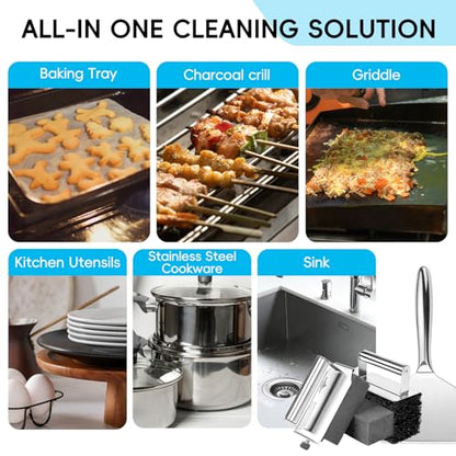 XUDAKAIXIN Premium Griddle Cleaning Kit for Blackstone, Flat Top Grill Cleaning Kit with Grill Brick, Scouring Pads & Scraper – Easy to Remove Grease and Residue
