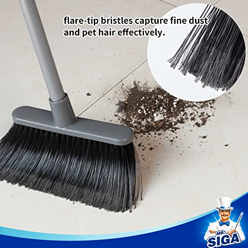 MR.SIGA Broom and Dustpan Set with Adjustable Long Handle, Upright Combo for Floor, Cleaning Lobby, Gray - color: Gray