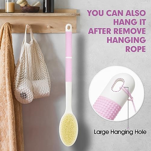 Backski Body Scrubber Anti Slip for Shower,Shower Brush Long Handle with Stiff and Soft Bristles,Body Wash Exfoliating Back Scrubber for Bath or Dry Brushing Body Brush(Pink) - color: Pink