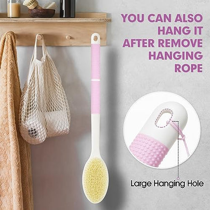 Backski Body Scrubber Anti Slip for Shower,Shower Brush Long Handle with Stiff and Soft Bristles,Body Wash Exfoliating Back Scrubber for Bath or Dry Brushing Body Brush(Pink) - color: Pink