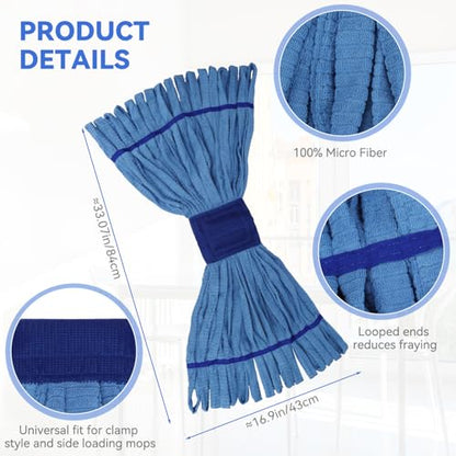 Heavy Duty Commercial Mop Head Replacement Microfiber Tube Mop Heads for Floor Cleaning: 3 Packs Looped End Wet Mop Head Refill for Home Commercial Industrial Use (Blue) - color: Blue-3pack