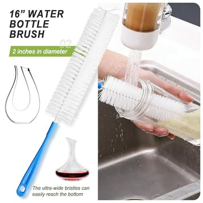 9Pcs Bottle Cleaning Brush Set with Long Handle, Nylon Tube Brush Cup Cleaner, Straw Brushes for Washing Narrow Neck Water Bottle Pipes Kettle Spout Cleaning