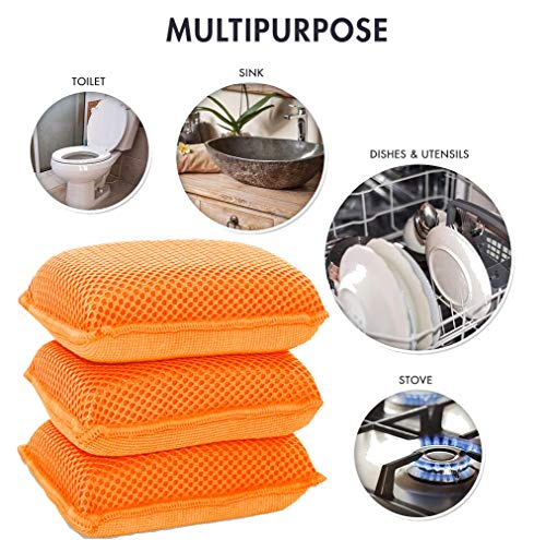 Commercial Miracle Microfiber Kitchen Sponge by Scrub-It - Large - Non-Scratch Heavy Duty Dishwashing Cleaning sponges- Machine Washable- (Orange, 6 Pack) - color: Orange