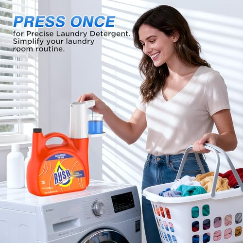Electric Laundry Detergent Dispenser Pump, One-Press 15-75ml, Fast Dispense from-Large-Container, Rechargeable 2Ah, No-Spill, for Liquid Soap, Fabric Softener, Laundry Room Organization (White)