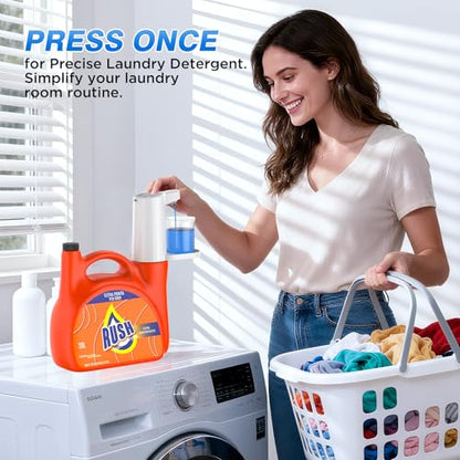 Electric Laundry Detergent Dispenser Pump, One-Press 15-75ml, Fast Dispense from-Large-Container, Rechargeable 2Ah, No-Spill, for Liquid Soap, Fabric Softener, Laundry Room Organization (White)