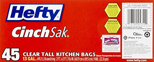 Hefty Recycling Trash Bags (Clear, Tall Kitchen Drawstring, 13 Gallon, 45 Count)