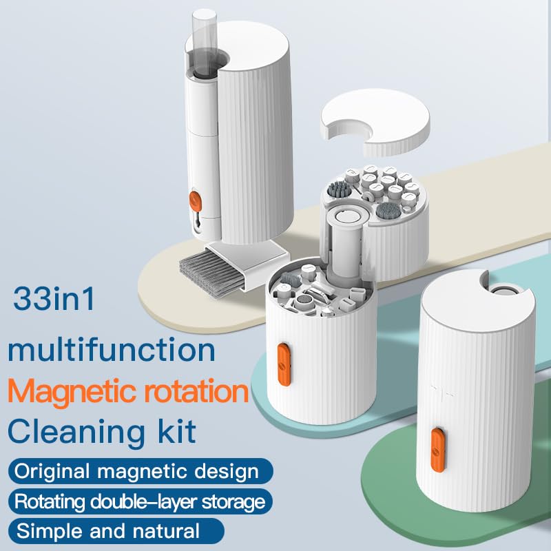 GK GAMAKAY Keyboard Cleaning Kit, 33-in-1 Multifunctional Magnetism Rotating Cleaning Kit, Portable Electronics Brush Tool for iPad iPhone Pro Tablet PC Camera Lens Earbuds Monitor (White) - color: White