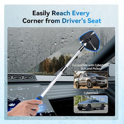 XINDELL Windshield Cleaner Tool, Car Window Cleaning Kit with 5 Reusable Microfiber Pads, Extendable Handle & 360° Rotating Head, Safety Hammer, Streak-Free Auto Glass Wiper for Car Truck SUV RV - color: Blue