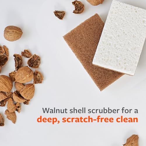 Full Circle Walnut and Cellulose Scrubber Sponges – Pack of 6 – Powerful, Non-Scratch Kitchen Sponges Made with Plant-Based Sustainable Materials, Safe for Nonstick Cookware - size: Walnut Sponge 6pk