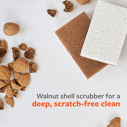 Full Circle Walnut and Cellulose Scrubber Sponges – Pack of 6 – Powerful, Non-Scratch Kitchen Sponges Made with Plant-Based Sustainable Materials, Safe for Nonstick Cookware - size: Walnut Sponge 6pk