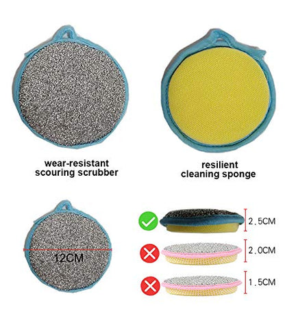 Dual Action Kitchen Cleaning Microfiber Scouring Scrubber, Round Dish Washing Sponge, 10 Pack (Blue) - color: Blue