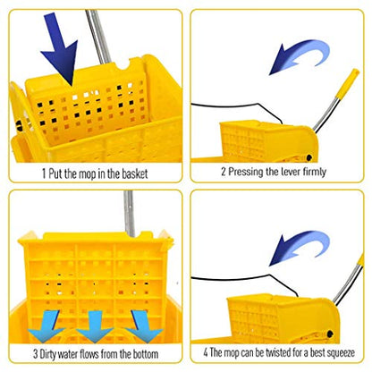 Mop Bucket & Side Wringer Combo for Home & Restaurant, Commercial Mop Bucket with Side Press Wringer on Wheels, Heavy Duty & Commercial Janitorial Cart for Business