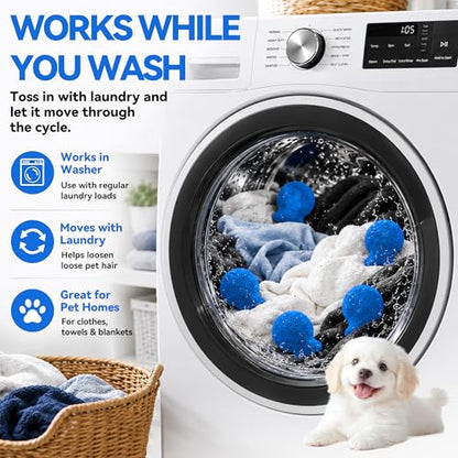 6 Pack Pet Hair Remover for Laundry, Reusable Washer & Dryer Lint Catcher for Dog & Cat Hair, Helps Reduce Fur on Clothes, Blankets, Bedding, Couch & Car Seats (Blue)