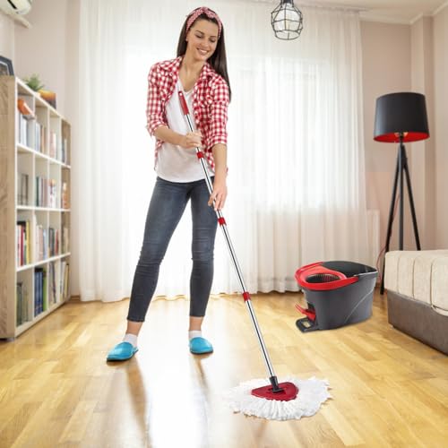 ANREKEYH Spin Mop Head, Base, Handle Replacement for O-Ceda EasyWring Microfiber Spin Mops, 2 Microfiber Mop Refills, 1 Triangle Head Cover and 30-58in Handle Set Combo (White(1 Tank System)) - color: White(1 Tank System)