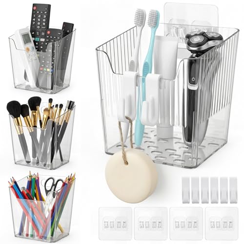 Wall Mount Organizer, 6 Hooks and 4 Pack Cabinet Door Storage Bins, Space-Saving Adhesive Bathroom Wall Organizer, Wall Storage for Office, Cabinet, Pantry, Kitchen, Makeup - color: Transparent