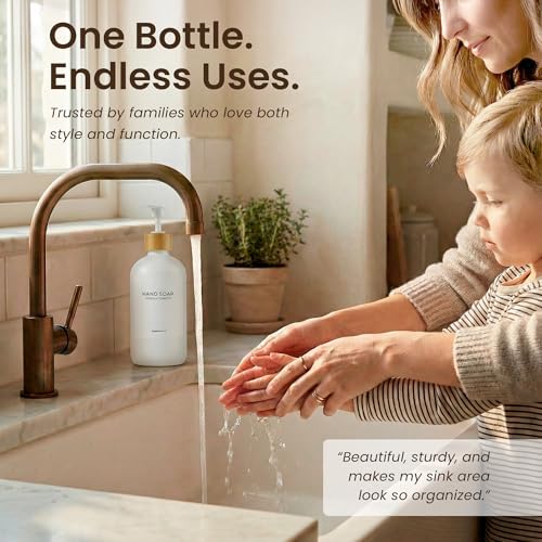 MaisoNovo Glass Hand Soap Dispenser | Dish Soap Dispenser for Kitchen | 16.9oz White Bottles with White Bamboo Pump | Bathroom Lotion Dispenser - color: Single White Bottle/White Bamboo Pump
