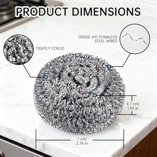 18 Pack Heavy Duty Stainless Steel Scrubber | Non-Scratch Steel Wool Pads for Pots, Grill Grates & Oven Racks, Kitchen Dishwashing | Rust-Free & Individually Wrapped