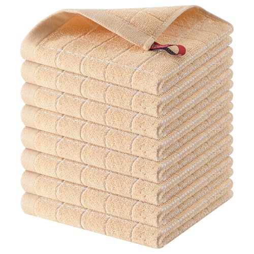Homaxy 100% Cotton Terry Kitchen Dish Cloths, Ultra Soft and Absorbent Dish Towels for Kitchen, Suitable for Drying and Washing Dishes, 8 Pack, 12 x 12 Inches, Apricot - color: Apricot, size: 12 X 12 - 8 Pack