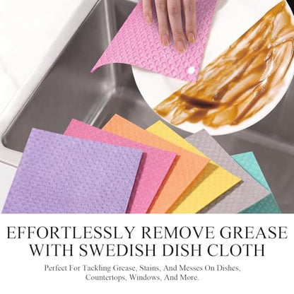 6 Packs Swedish Kitchen Dish Cloths - Reusable Paper Towels for Counters & Dishes - Eco-Friendly Cellulose Sponge Cloth (Pink) - color: P-pink