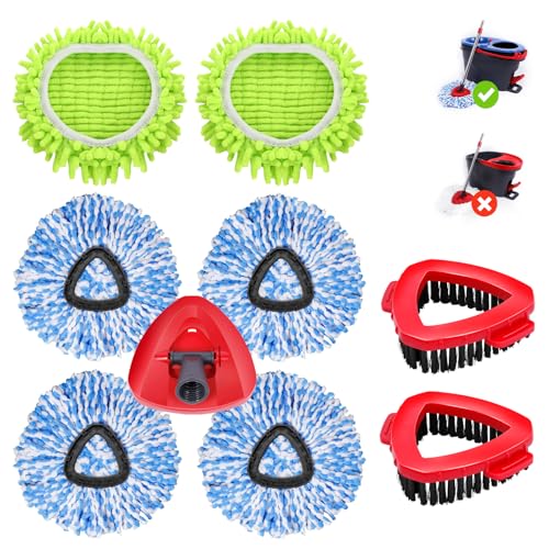 6 Pack Spin Mop Replacements Head Compatible for Ocedar RinseClean 2-Tank System,Microfiber Spin Mop Refills Head,2 Mop Scrub Brush + 1 Mop Base + 6 Pack Cleaning Floor Mop Head - color: 4 Blue Mop Heads+2 Green Mop+2 Brushes+1 Base