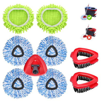 6 Pack Spin Mop Replacements Head Compatible for Ocedar RinseClean 2-Tank System,Microfiber Spin Mop Refills Head,2 Mop Scrub Brush + 1 Mop Base + 6 Pack Cleaning Floor Mop Head - color: 4 Blue Mop Heads+2 Green Mop+2 Brushes+1 Base