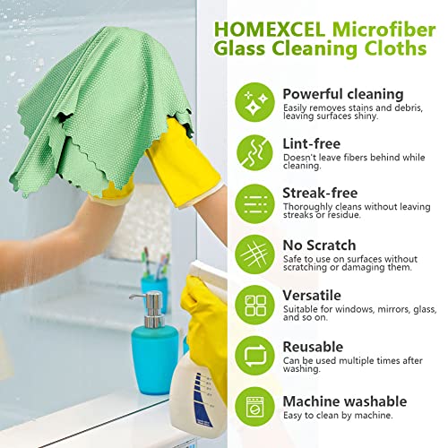 HOMEXCEL Microfiber Glass Cleaning Cloths-6PK, 16"x14" Lint Free Window Cleaning Cloth, Glasses, Mirrors, Screens, Stainless Steel, Premium Magic Cleaning Cloth for Glass and Window Cleaner - color: Multicolor