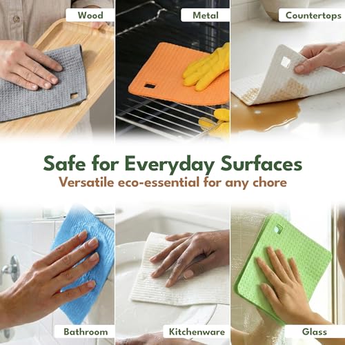 AIRNEX 5 Pack Cellulose Swedish Dishcloths for Kitchen - Eco-Conscious Reusable Dish Towels & Cloths - Super Absorbent, Odor Resistant and Fast Drying Wash Cloths for Dishes & Surfaces - size: 5 Pack