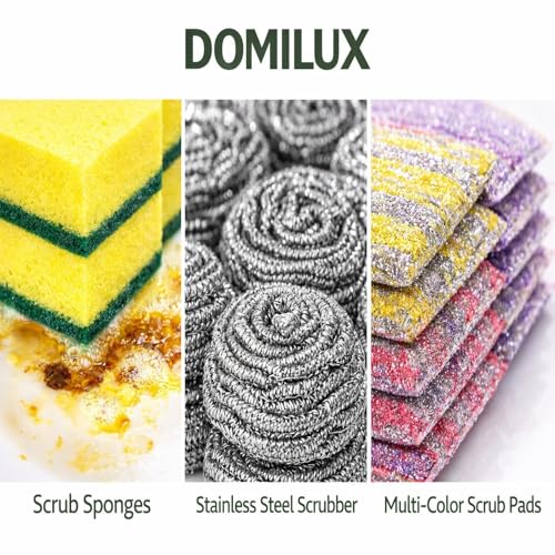 30 PCS Kitchen Cleaning Sponge Set, Heavy Duty Non Scratch Scrubber Pack with Sponges, Steel Wool Scrubbers & Scouring Pads for Dishes, Pots, Pans & Multi Surface Cleaning.