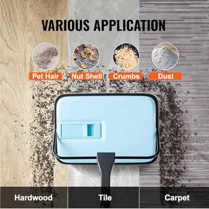 Carpet Sweeper Manual - Floor Sweeper for Home Office, 6.7" Cleaning Width, 300ml Dustbin, Pet Hair Removal, Cordless, Blue