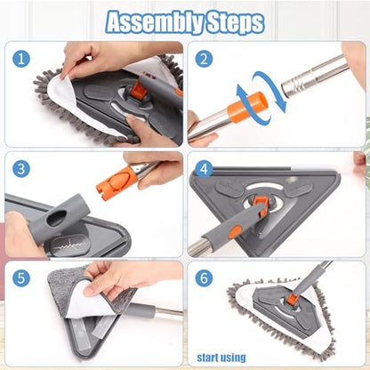 85" Wall Mop Cleaner with Long Handle and Stainless Steel Hook - 180° Rotating Wall Cleaner - Duster Tool for Walls, Multifunctional Scrapper, Ceiling, Windows and Floor with Extension Poles - size: Triangular