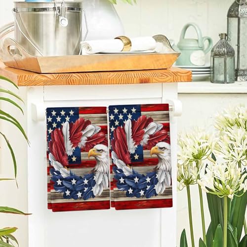 American Flag Kitchen Towels Set of 3, Ultra Absorbent Dish Towels Quick Drying Microfiber Hand Towel Decorative Blue Red USA Flag Eagle Wreath Tea Towel Dishcloths for Kitchen Cleaning 18"x28" - size: 3 Pack