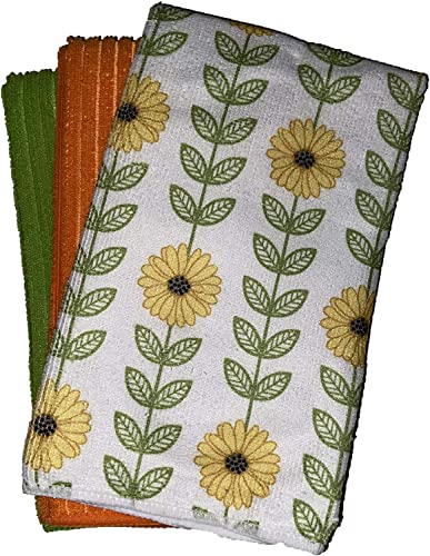 Set of 6, Sunflower Design Microfiber Kitchen Towels/Bar Mop, Ultra-Absorbent & Fast Drying Size : 16" x 19".