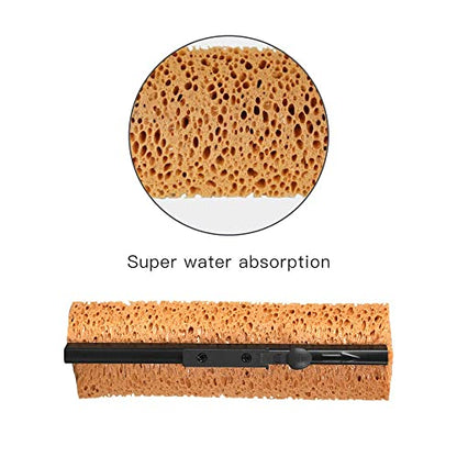 Yocada Sponge Mop Home Commercial Use Tile Floor Bathroom Garage Cleaning with Total 4 Sponge Heads Squeegee and Extendable Telescopic Long Handle 42.5-52 Inches Easily Dry Wringing